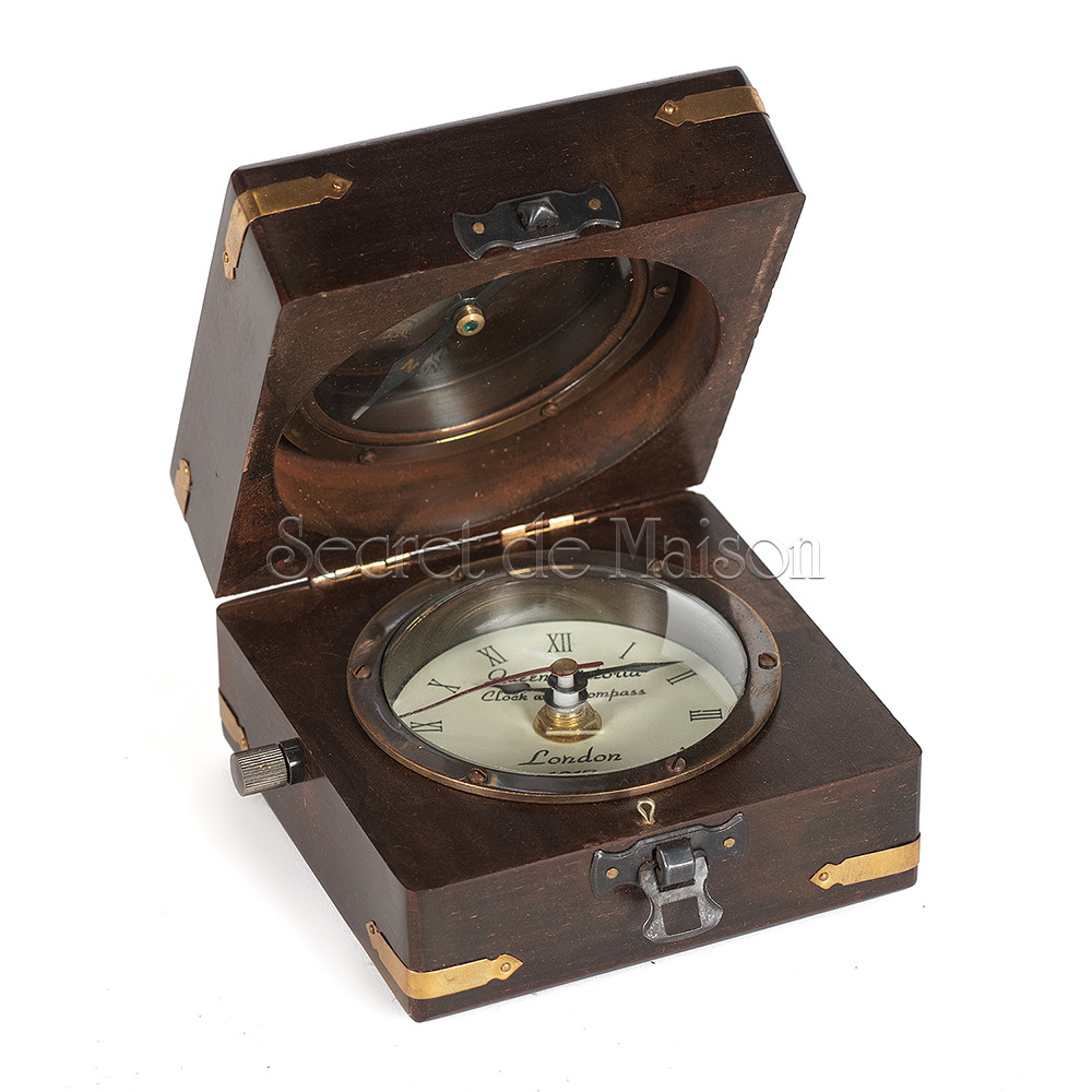 Часы и компас в деревянной коробочке Secret De Maison  (mod. 49398) — античная медь