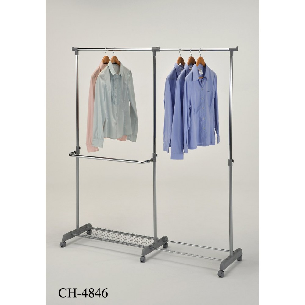 Вешалка для гардеробных одинарная с доп.отделом (CH-4846) — Хром/серый (MK-6305)