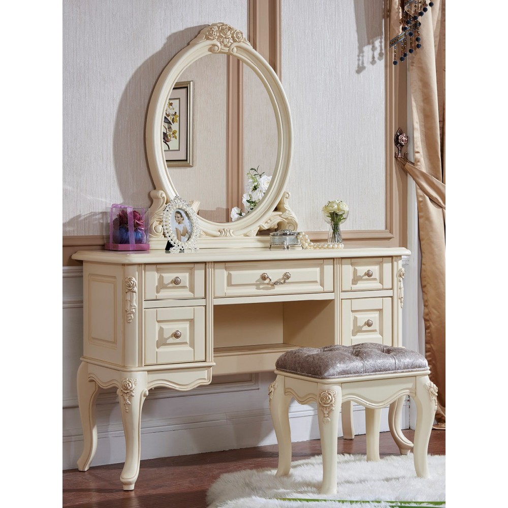 Туалетный столик с овальным зеркалом "Милано" — Слоновая кость (MK-8006-IV)