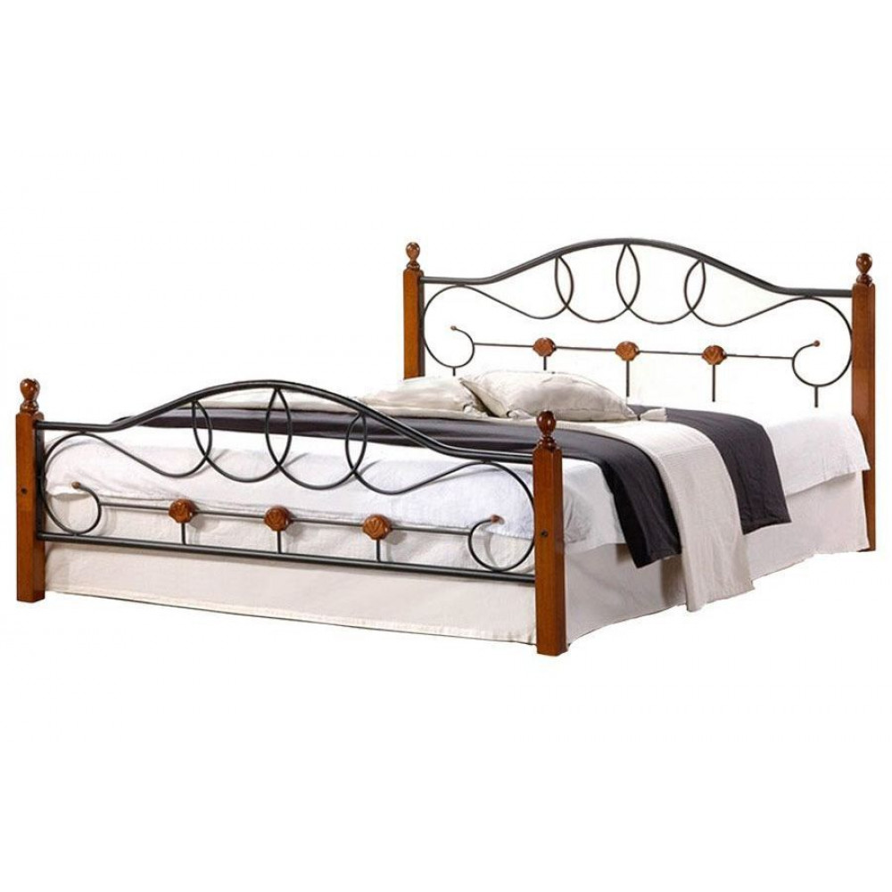 Кровать АТ-822 200x140 (Double Bed) Черный/Красный дуб