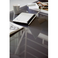 Стол LEO (42.55)120/170x80xН75 см (М310/M310/ С196антр, гл.стекло,вст045 антр.) — серый