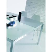 Стол MAGO (01.34) 100/140x70xН75 см (G093/ G093/ С150 э-бел.глянц.стекло+L072 ал) — белый