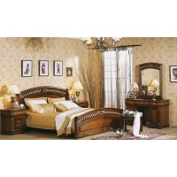 Спальня "Валенсия" (кровать 180х200 - 2-е прикроватные тумбы - комод с зеркалом) —  Темный орех (MK-Валенсия3)