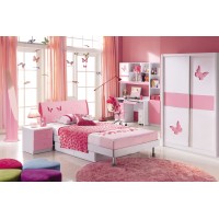 Спальня "Пиккола (Piccola)" (MK-4605-PI. Кровать детская - MK-4606-PI Тумбочка прикров - MK-4607-PI. Шкаф купе 2-х дверный) —  Розовый