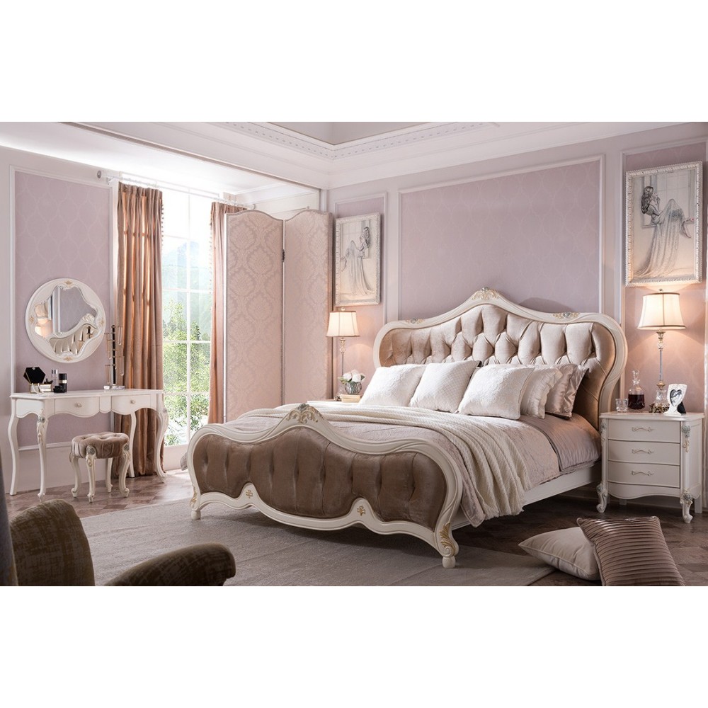Кровать "Луиза (Luisa)" (180х200) изголовье-ткань —  Белый (с золотом) (MK-5000-WG)