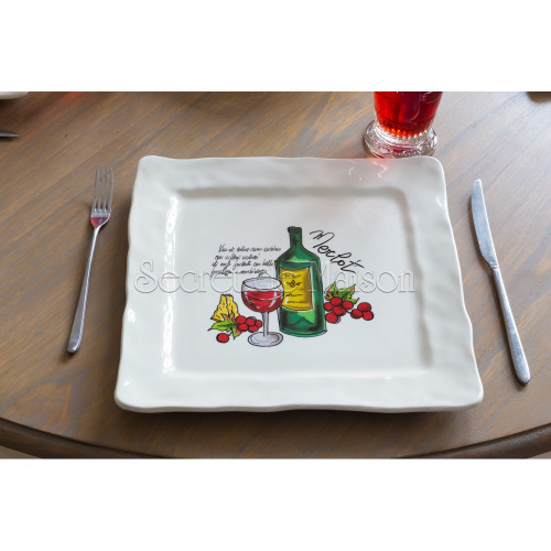 NEW WINES Square platter  (mod. SQ281 ) | Тарелка обеденная квадратная"ВИНА" — рисунок 1 Merlot
