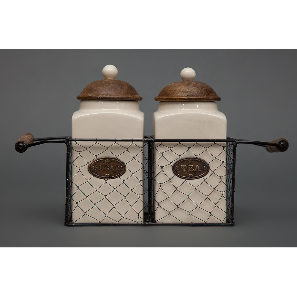 Две банки для сахара и чая в металлической корзине Secret De Maison Шату (CHATEAU) (mod. C-1416 L) — натуральный (natural)