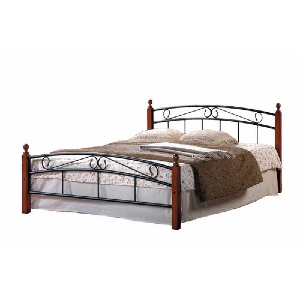 Кровать АТ-8077 200x120 (middle bed) Черный/Красный дуб