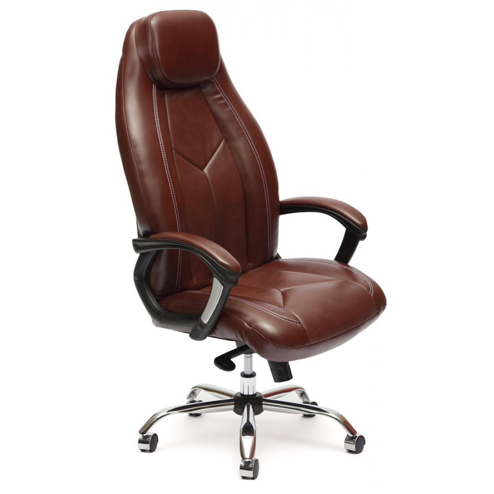 Кресло компьютерное Босс люкс (Boss lux) хром — коричневый/коричневый перфорированный (2 TONE/2 TONE /06)