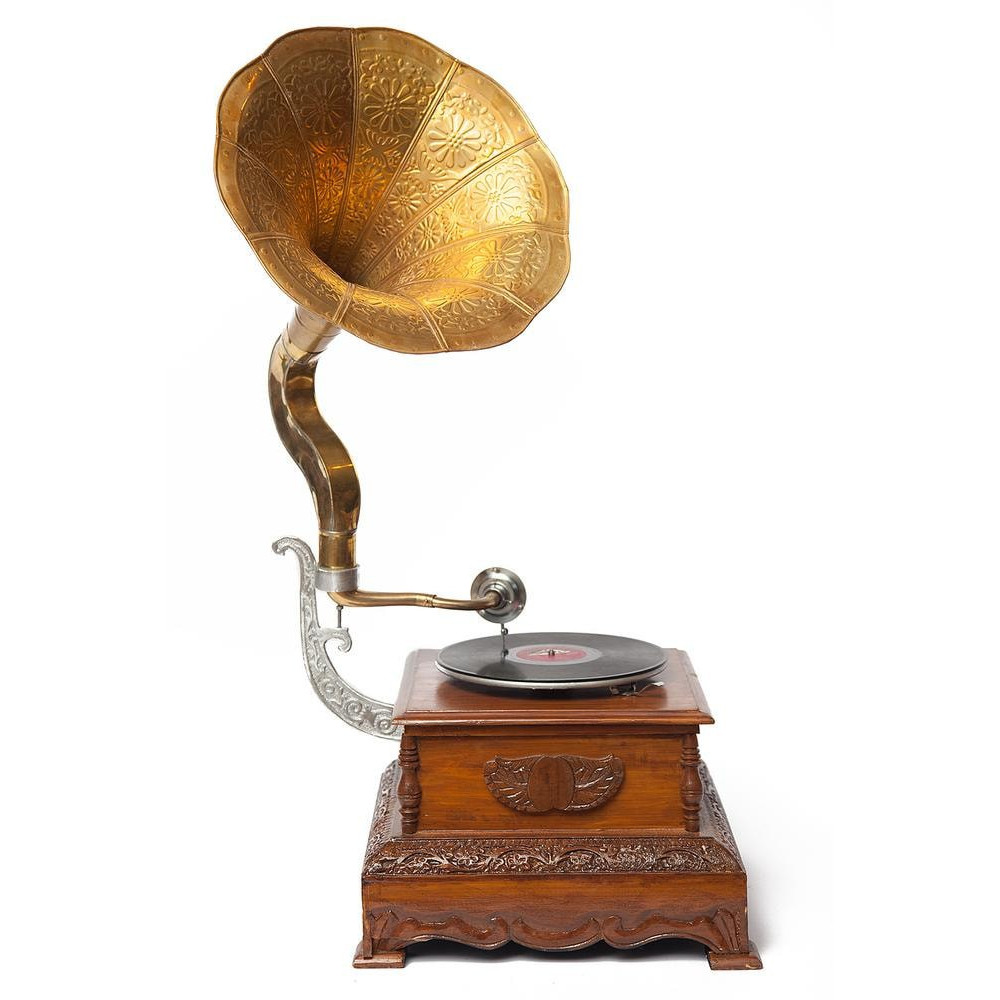 Механический граммофон # 3809 латунь, дерево, Античная медь (Antique Brass)