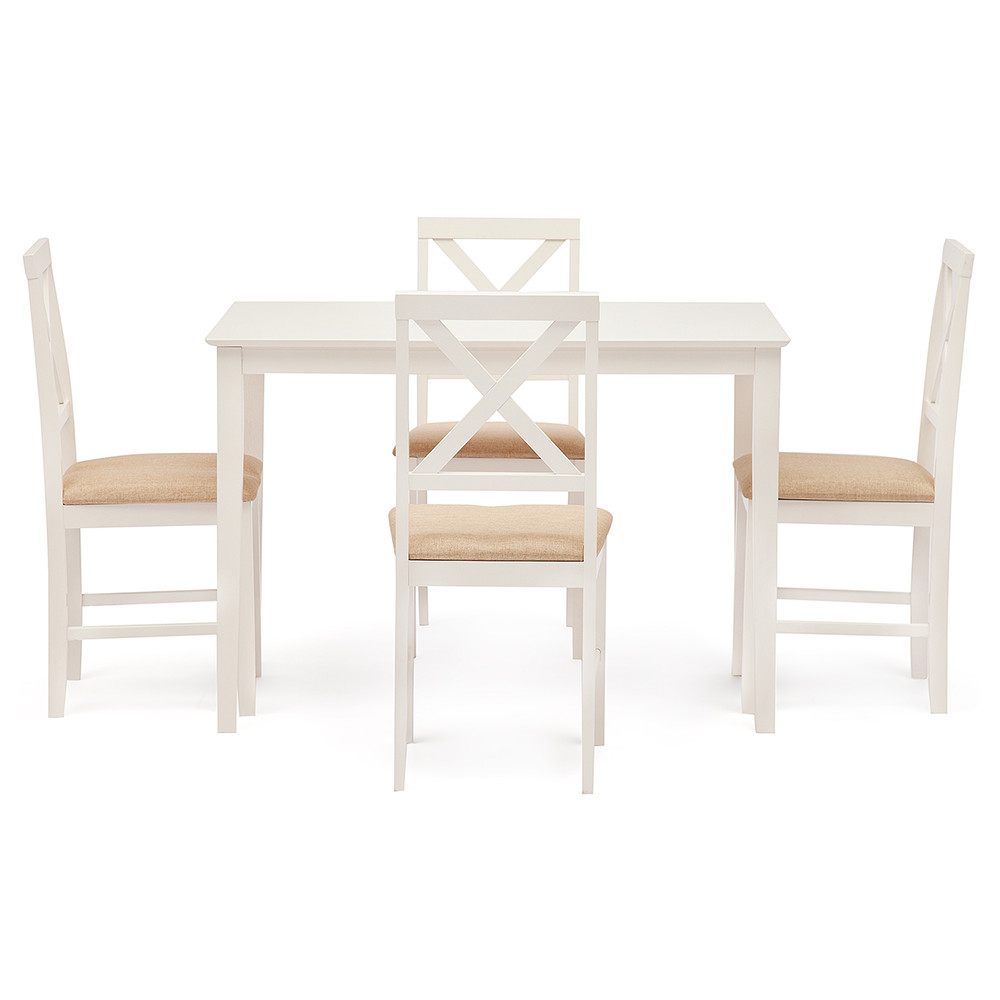 Обеденный комплект эконом Хадсон (стол + 4 стула)/ Hudson Dining Set дерево гевея/мдф, Ivory white, ткань кремовая (HE490-01)