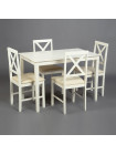 Обеденный комплект эконом Хадсон (стол + 4 стула)/ Hudson Dining Set дерево гевея/мдф, Ivory white, ткань кремовая (HE490-01)