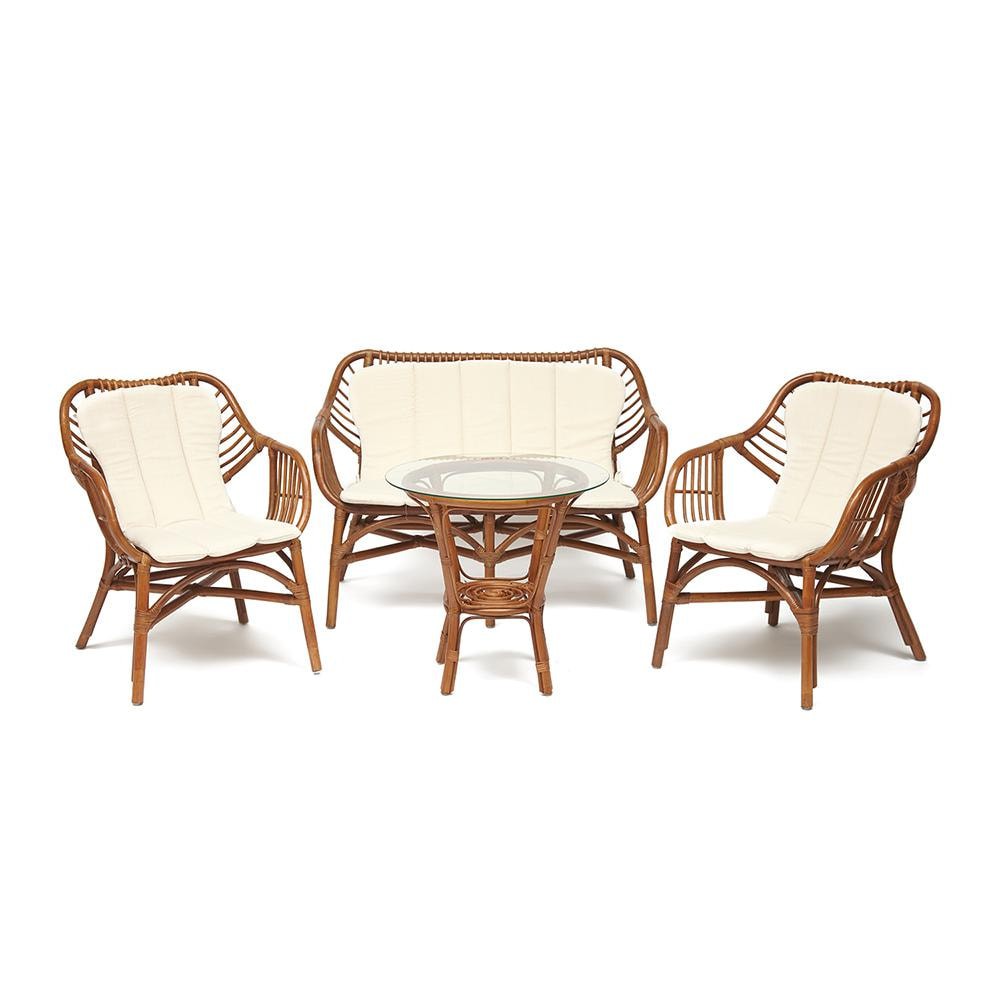 Комплект для отдыха SONOMA ( стол круглый (со стеклом)+2 кресла+диван ) ротанг, кр:63х69х79см, дв:112х69х79см, ст:D50х56,5см, coco brown (коричневый кокос)