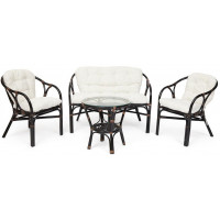 Комплект для отдыха RONDO (стол круглый (со стеклом)+2 кресла + диван)) Antique brown (античный черно-коричневый), стекло 5мм