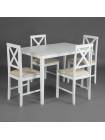 Обеденный комплект эконом Хадсон (стол + 4 стула)/ Hudson Dining Set дерево гевея/мдф,  pure white (белый 2-1), ткань HE490-01